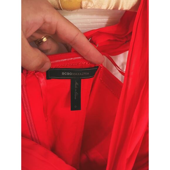 BCBGMAXAZRIA Jamille One-Shoulder Chiffon Evening Gown Red Berry 0 Formal Event - Picture 6 of 10